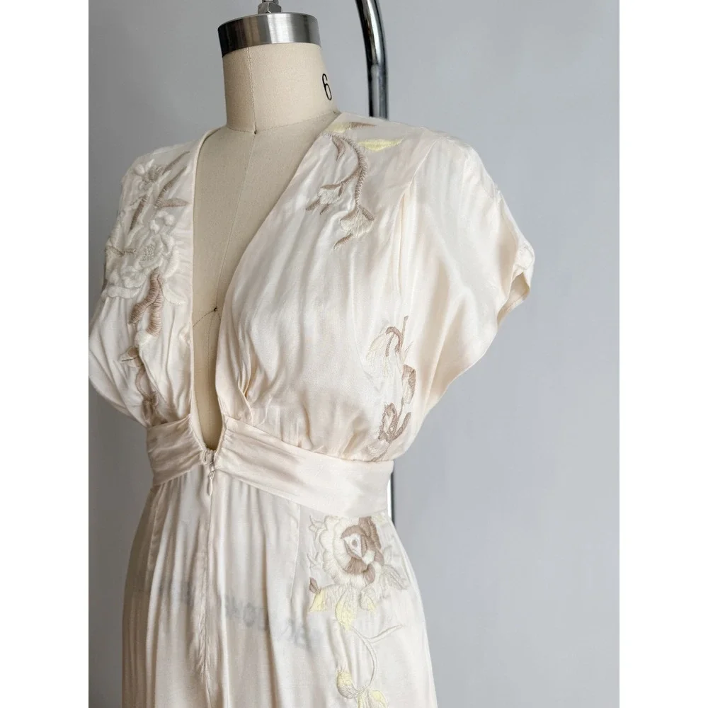 Free People In the Mood for Love cream‎ embroidered wide leg jumpsuit size S